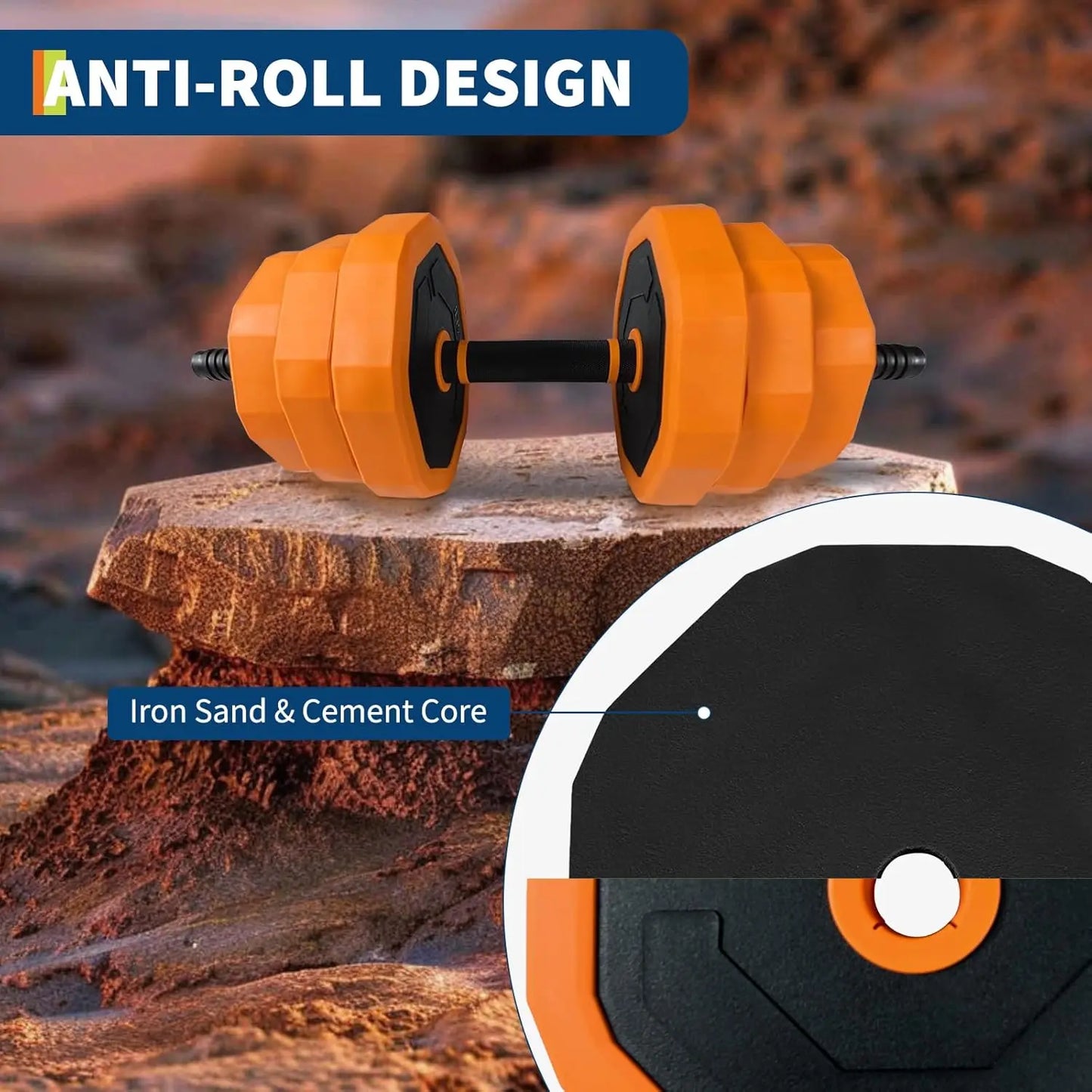 44LB 4-In-1 Adjustable Dumbbell Set - Versatile Home Gym Equipment for Men & Women, Converts to Barbell, Kettlebell, and Push-Up Stands, Space-Saving Design with PVC Coating