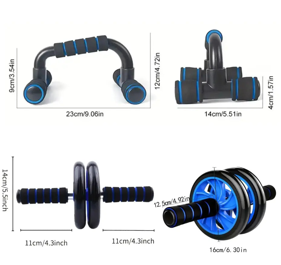 Premium Fitness Tool Set - Ab Roller Wheel and Push-Up Bar with Cushioned Foam Grip, Non-Slip Design, Core Strength Trainer - Perfect for Adult Fitness Training