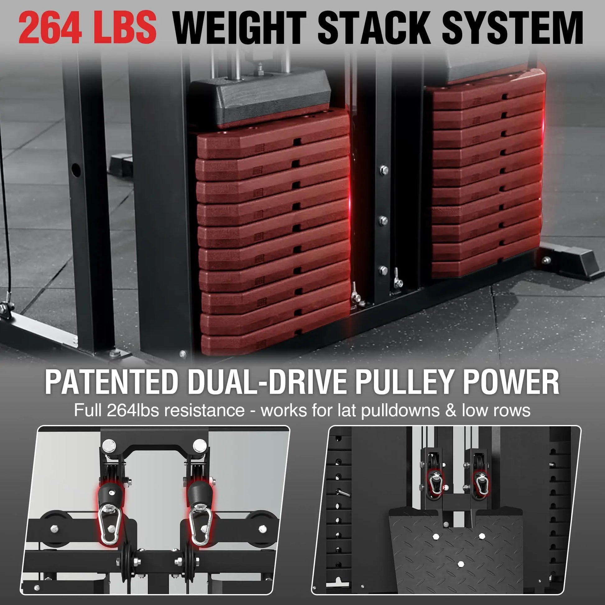 Mikolo Power Cage Home Gym Smith Machine with Lat Pulldown and Cable Crossover Dual Weight Stack System - 264 lb Total Capacity All-In-One Workout Station
