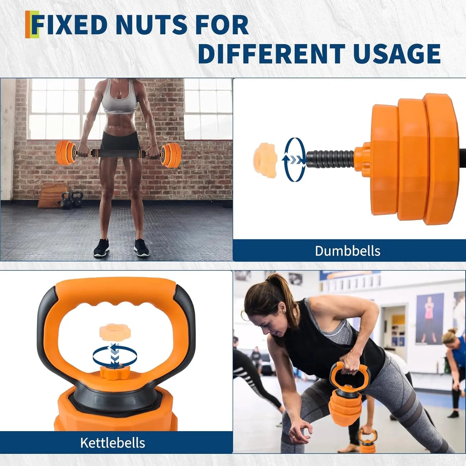 44LB 4-In-1 Adjustable Dumbbell Set - Versatile Home Gym Equipment for Men & Women, Converts to Barbell, Kettlebell, and Push-Up Stands, Space-Saving Design with PVC Coating