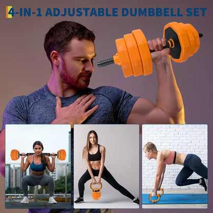 44LB 4-In-1 Adjustable Dumbbell Set - Versatile Home Gym Equipment for Men & Women, Converts to Barbell, Kettlebell, and Push-Up Stands, Space-Saving Design with PVC Coating