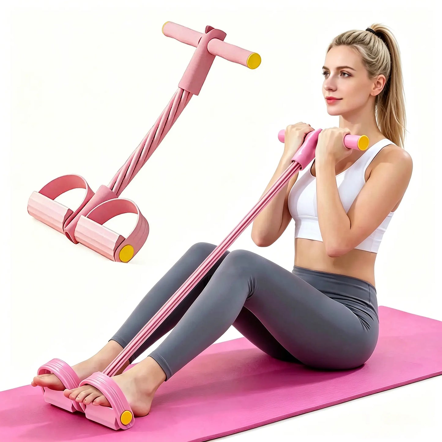 Enhanced 6-Tube Foot Pedal Resistance Trainer with Elastic Pull Rope for Core, Glute, and Arm Strengthening