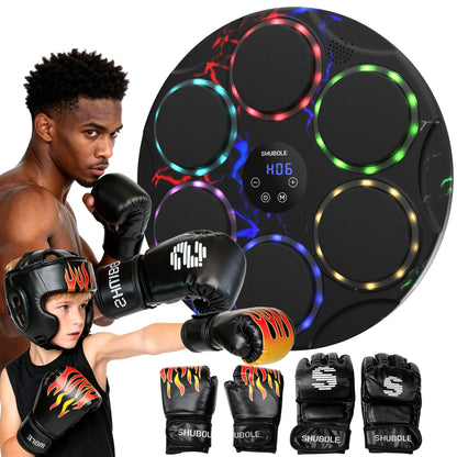 SHUBOLE Wall-Mounted Music Boxing Trainer with Gloves - 9-Speed Punch Game for Adults and Kids, Upgraded 2025 Gift for Boys Age 6+