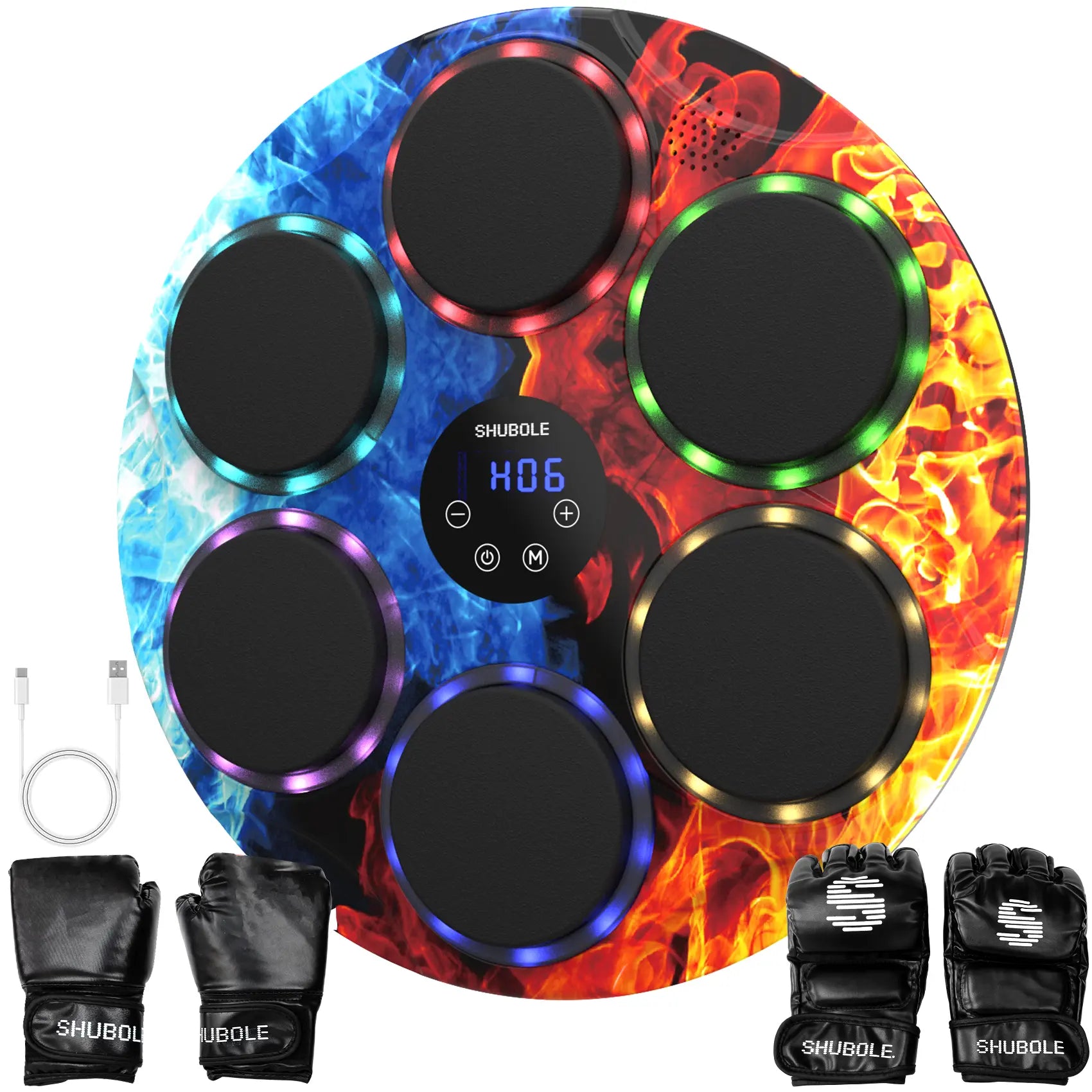 SHUBOLE Wall-Mounted Music Boxing Trainer with Gloves - 9-Speed Punch Game for Adults and Kids, Upgraded 2025 Gift for Boys Age 6+