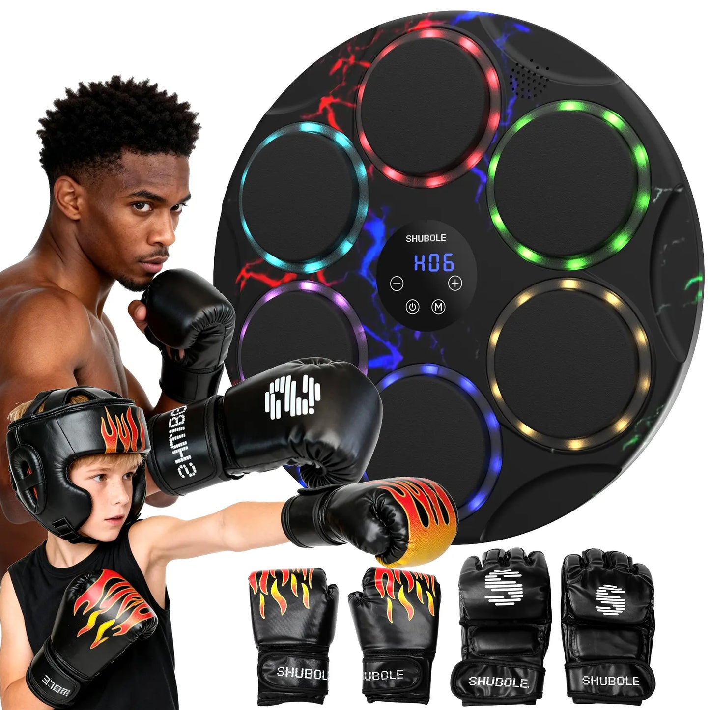 SHUBOLE Wall-Mounted Music Boxing Trainer with Gloves - 9-Speed Punch Game for Adults and Kids, Upgraded 2025 Gift for Boys Age 6+
