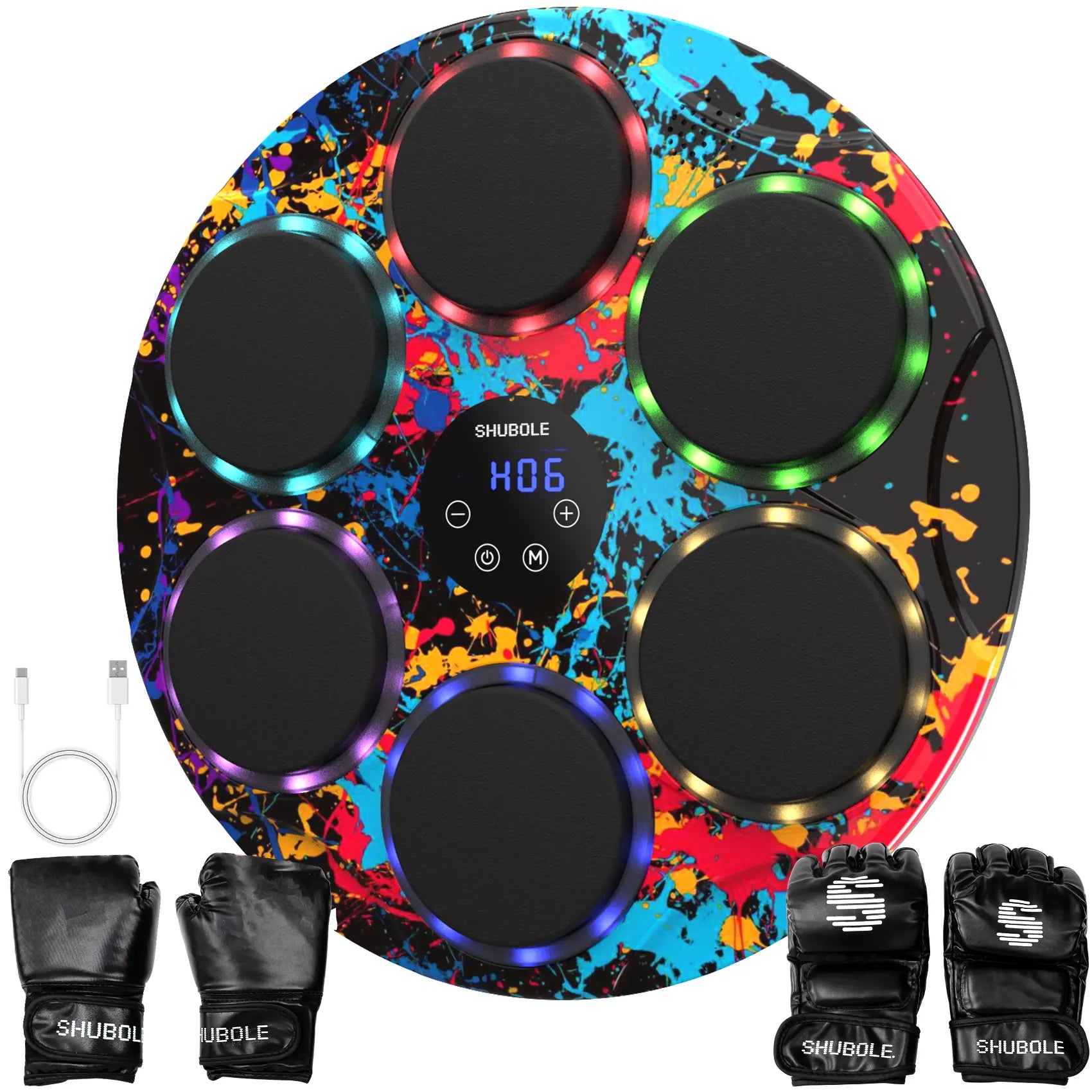 SHUBOLE Wall-Mounted Music Boxing Trainer with Gloves - 9-Speed Punch Game for Adults and Kids, Upgraded 2025 Gift for Boys Age 6+