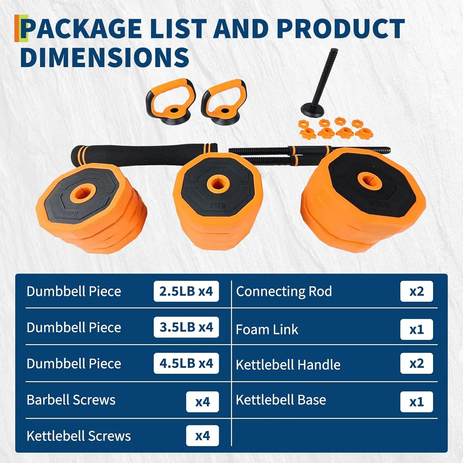 44LB 4-In-1 Adjustable Dumbbell Set - Versatile Home Gym Equipment for Men & Women, Converts to Barbell, Kettlebell, and Push-Up Stands, Space-Saving Design with PVC Coating