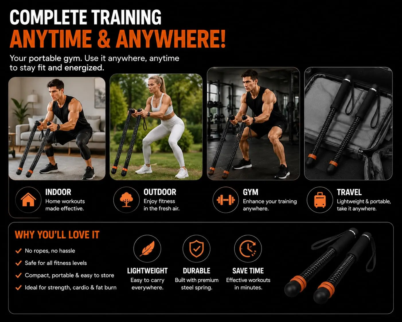 Norvexa Portable Weighted Cordless Battle Ropes for Home Gym Workouts and HIIT Training – Enhance Upper Body Strength for Men and Women