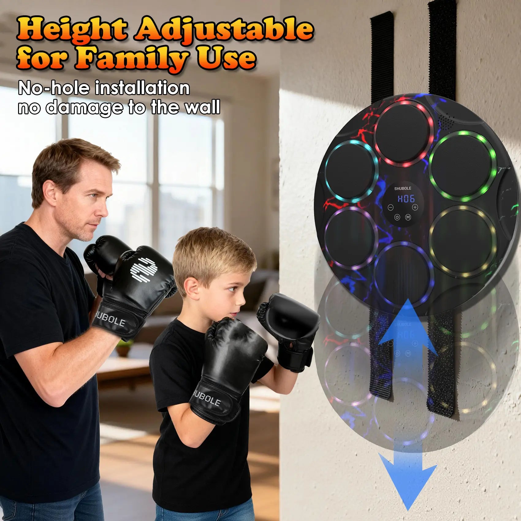SHUBOLE Wall-Mounted Music Boxing Trainer with Gloves - 9-Speed Punch Game for Adults and Kids, Upgraded 2025 Gift for Boys Age 6+