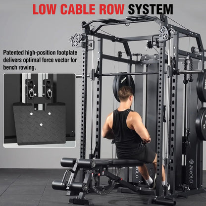 Mikolo Power Cage Home Gym Smith Machine with Lat Pulldown and Cable Crossover Dual Weight Stack System - 264 lb Total Capacity All-In-One Workout Station