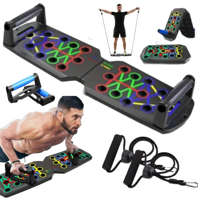 Multi-Functional Push-Up Board with Resistance Bands - Versatile Home Gym Equipment for Strength Training and Muscle Building