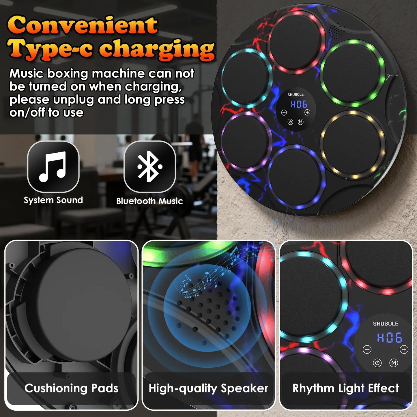SHUBOLE Wall-Mounted Music Boxing Trainer with Gloves - 9-Speed Punch Game for Adults and Kids, Upgraded 2025 Gift for Boys Age 6+