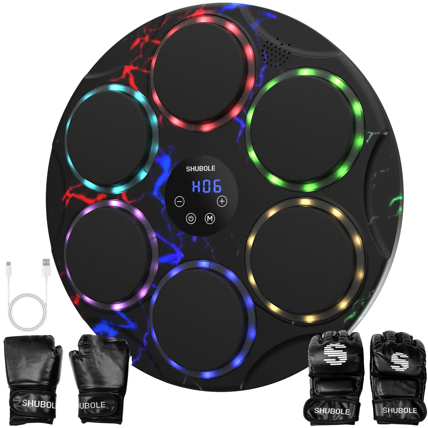 SHUBOLE Wall-Mounted Music Boxing Trainer with Gloves - 9-Speed Punch Game for Adults and Kids, Upgraded 2025 Gift for Boys Age 6+