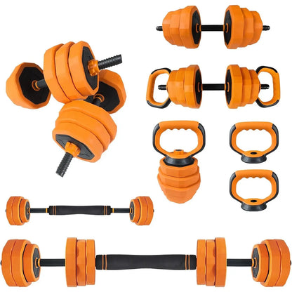 44LB 4-In-1 Adjustable Dumbbell Set - Versatile Home Gym Equipment for Men & Women, Converts to Barbell, Kettlebell, and Push-Up Stands, Space-Saving Design with PVC Coating
