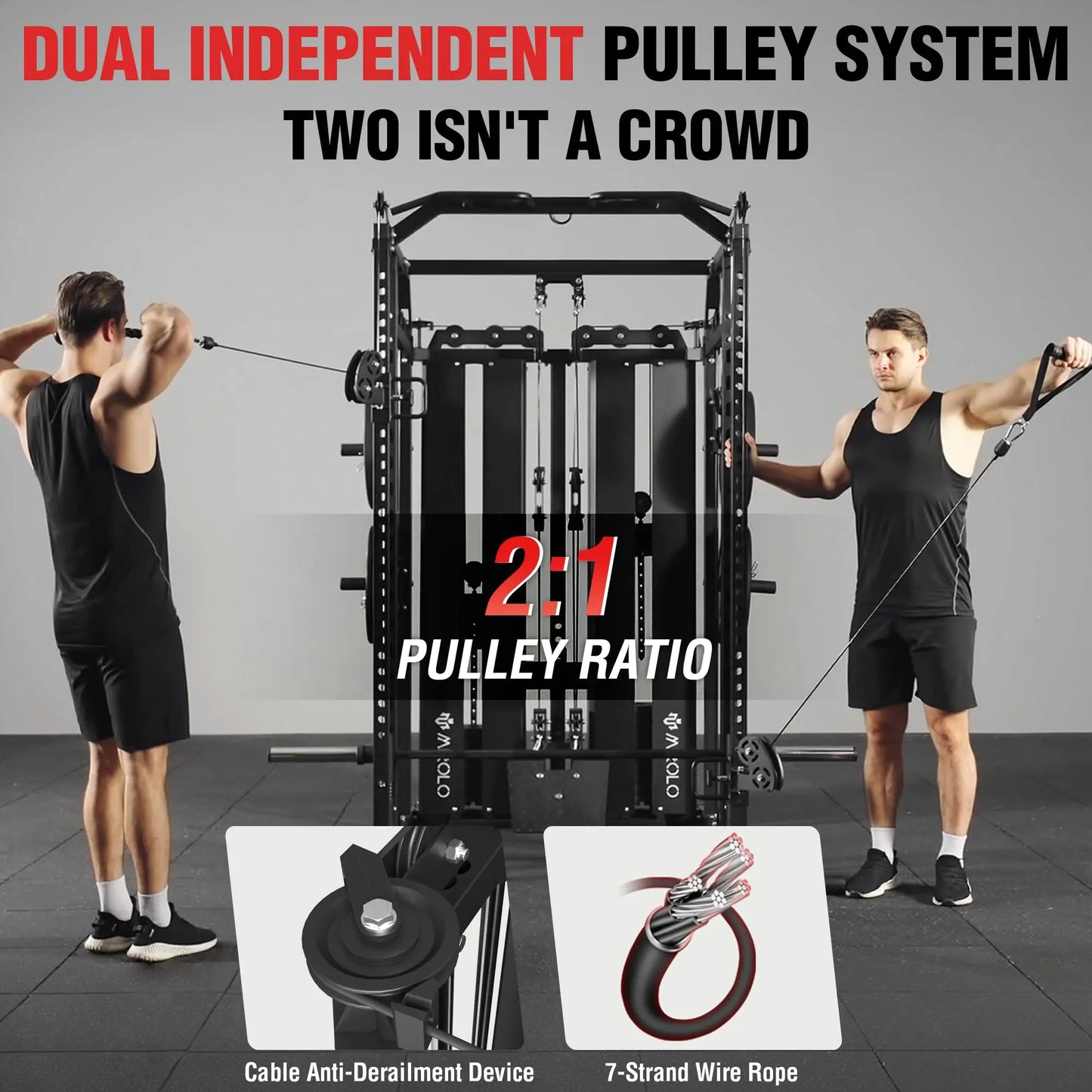 Mikolo Power Cage Home Gym Smith Machine with Lat Pulldown and Cable Crossover Dual Weight Stack System - 264 lb Total Capacity All-In-One Workout Station