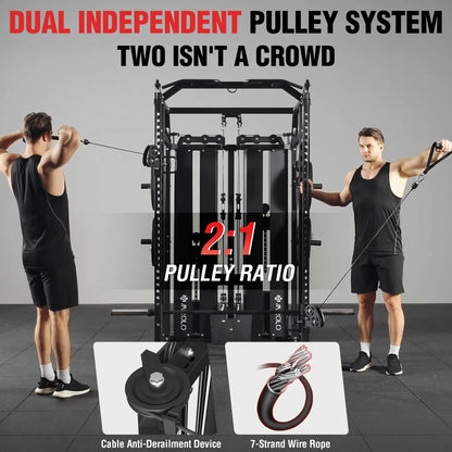 Mikolo Power Cage Home Gym Smith Machine with Lat Pulldown and Cable Crossover Dual Weight Stack System - 264 lb Total Capacity All-In-One Workout Station