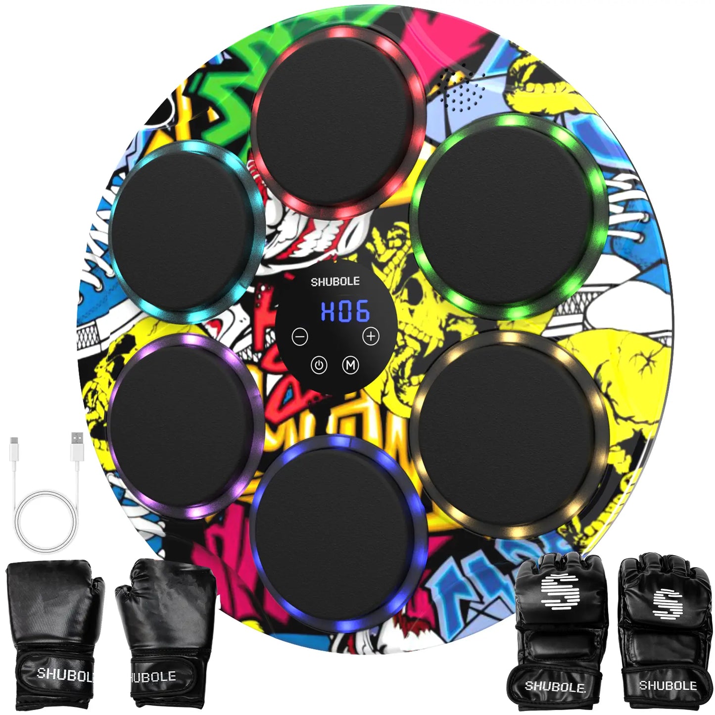 SHUBOLE Wall-Mounted Music Boxing Trainer with Gloves - 9-Speed Punch Game for Adults and Kids, Upgraded 2025 Gift for Boys Age 6+
