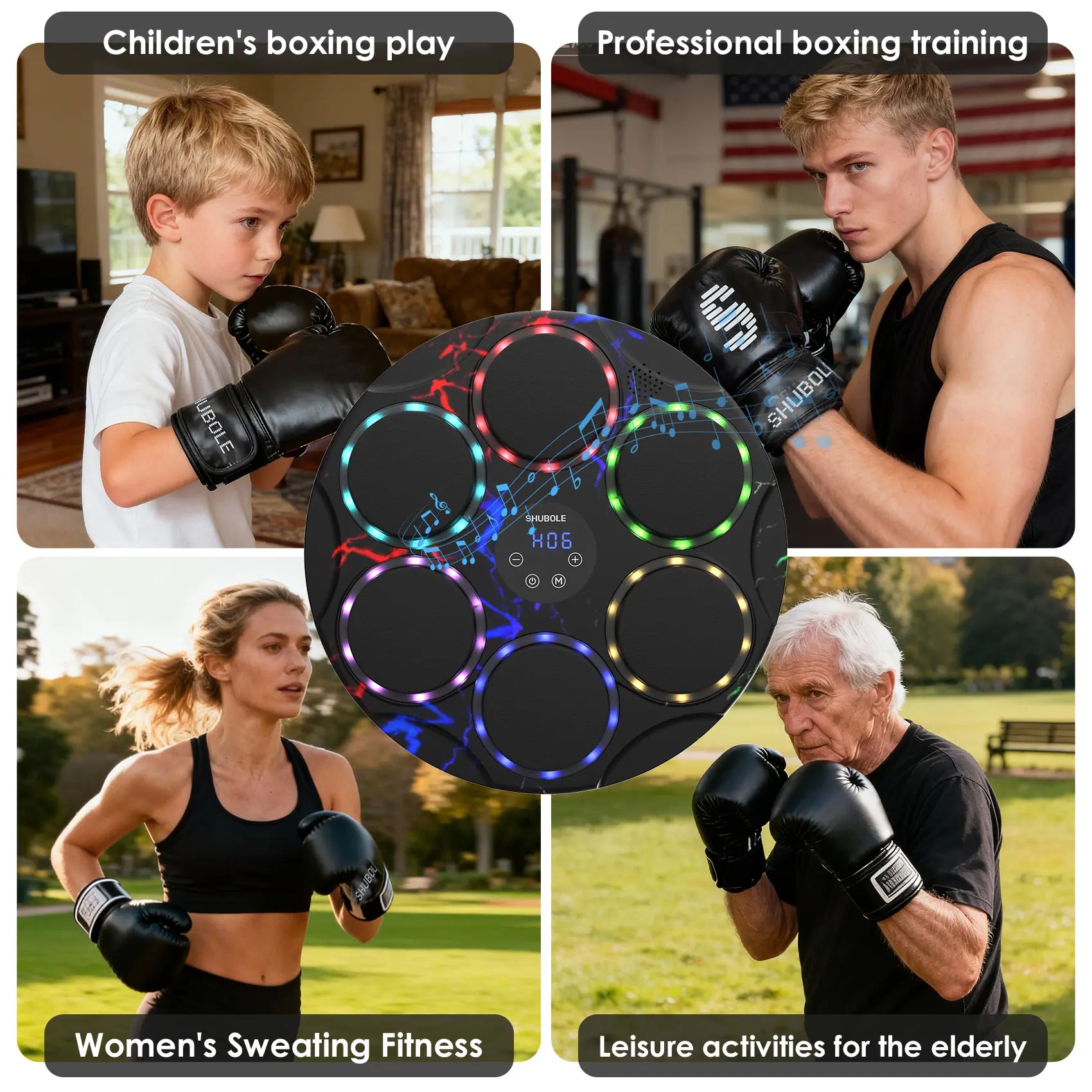 SHUBOLE Wall-Mounted Music Boxing Trainer with Gloves - 9-Speed Punch Game for Adults and Kids, Upgraded 2025 Gift for Boys Age 6+