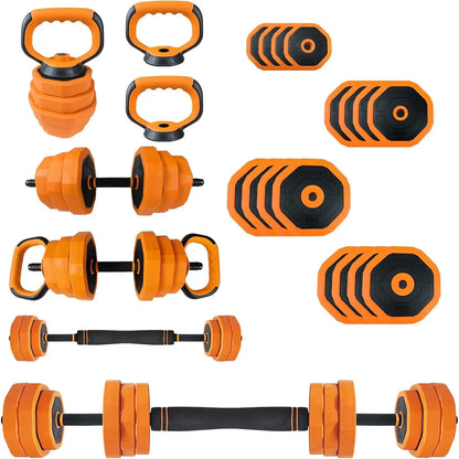 44LB 4-In-1 Adjustable Dumbbell Set - Versatile Home Gym Equipment for Men & Women, Converts to Barbell, Kettlebell, and Push-Up Stands, Space-Saving Design with PVC Coating